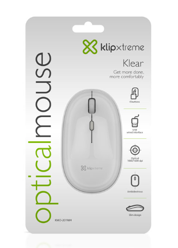 KLIPXTREME - MOUSE USB BLANCO 1600DPI 4 BOTONES - KMO201WHN