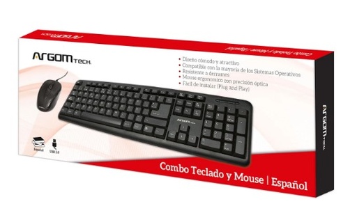 [ARG-KB-7418] ARGOM TECH - COMBO DE TECLADO Y MOUSE ALAMBRICO USB ESPAÑOL - ARG KB 7418